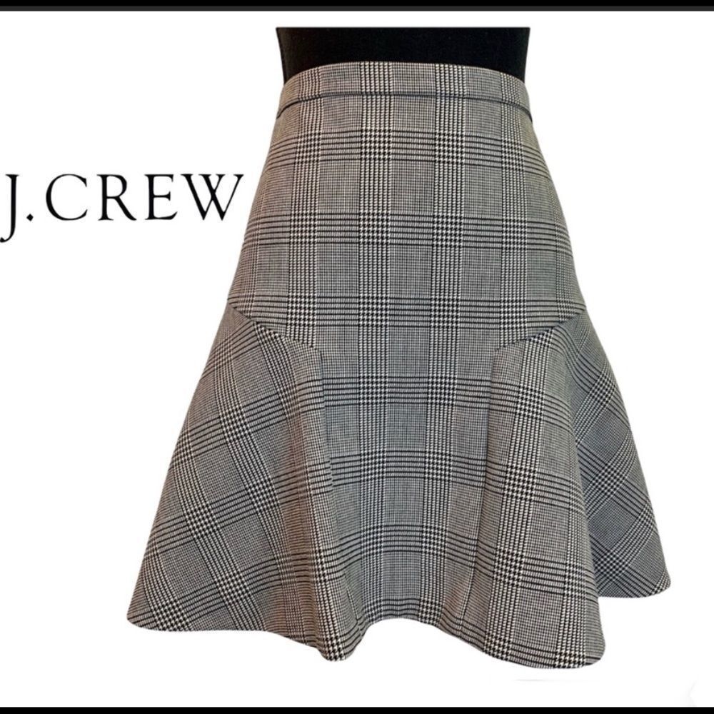 J.crew NWOT gray plaid check houndstooth skater skirt size 00